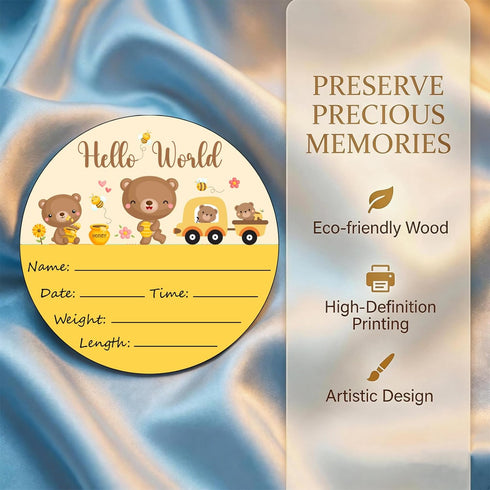 CLHHM Baby Announcement Sign with Name & Stats - Hello World Newborn Hospital Keepsake for Photo Prop, Nursery Decor