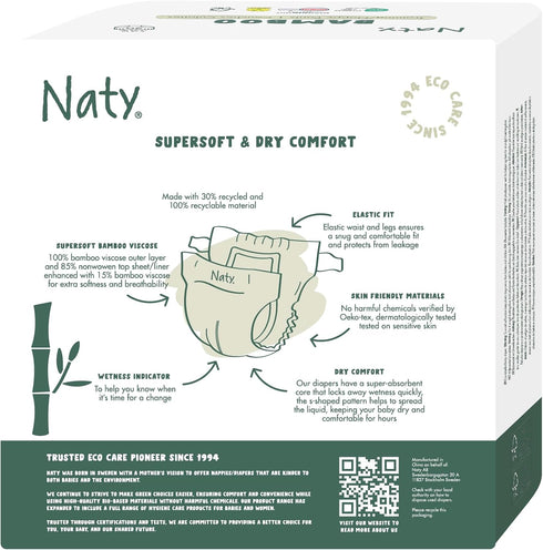 2, 88 Count) Naty Bamboo Viscose Baby Diapers Silky Soft, Plant Based, Dermatologically Tested for Sensitive Skin