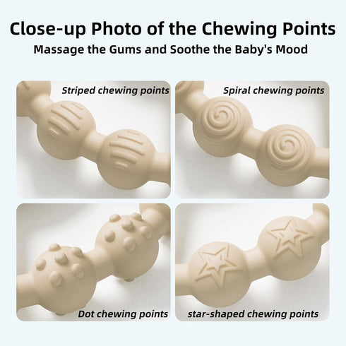 5 Pack 4 0-6 6-12 Stylish Silicone Baby Teething Toys: Teething Rings and Extra Silicone Clip, Teething Rings