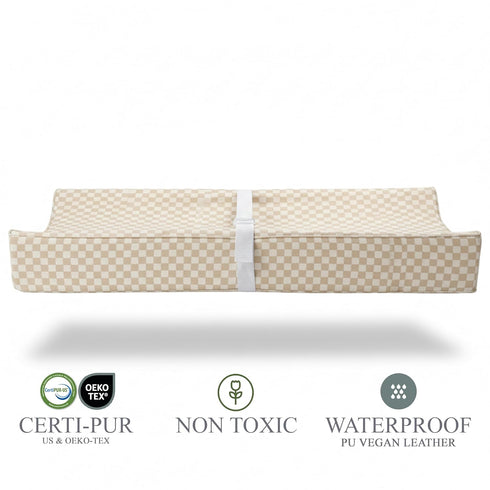 Vegan Leather Contoured Baby Changing Pad | Waterproof & Wipe-Clean PU Leather Diaper Change Mat, Soft, Wipeable Cover