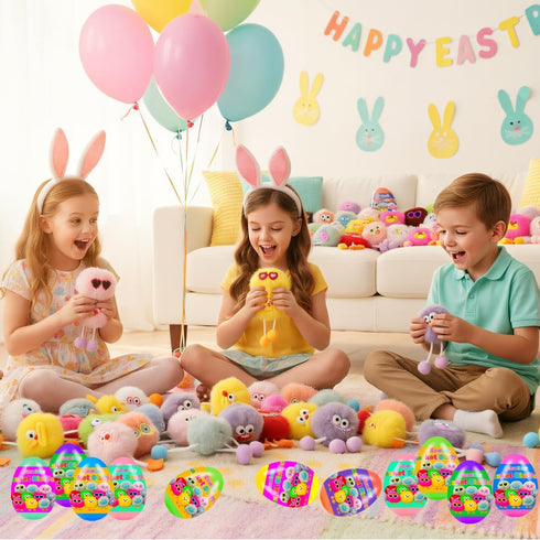 Holydeck 24 Pcs PreFilled Easter Eggs with Plush Toys Keychain Decoration Stuffed Toy Great for Kids Boys Girls Easter