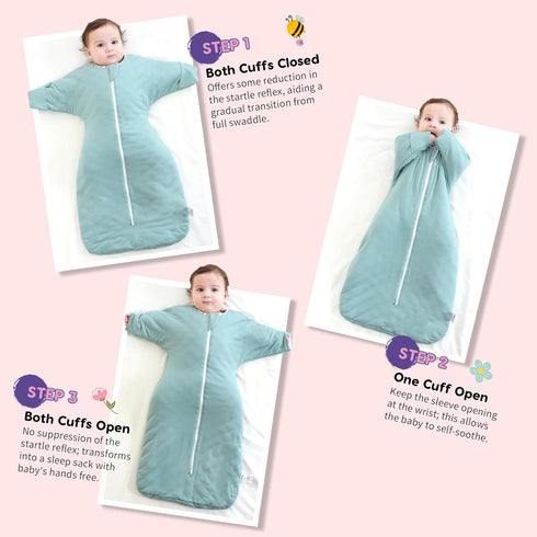 1.5 2-Pack Set, 3-6 95% 5% PuppyPaws Baby Sleep Sack TOG Transitional Swaddle with Arms Up Length Sleeves and Mitten