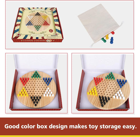 Chinese Checkers Board Game Toy - Classic Wooden Checkers Game Set for Adults, Seniors, and Kids, Fun for All Ages