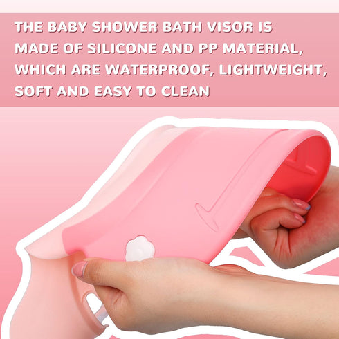 Baby Shower Cap - Safe Silicone Protection Bath Cap, Adjustable Visor Hat for Toddler Baby Kids (Pink)