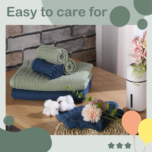 VitalCozy 6 (32 32 Inch,Green,Blue) Pcs Baby Muslin Hooded Bath Towels and Washcloths Muslin Cotton Hooded Baby Towels
