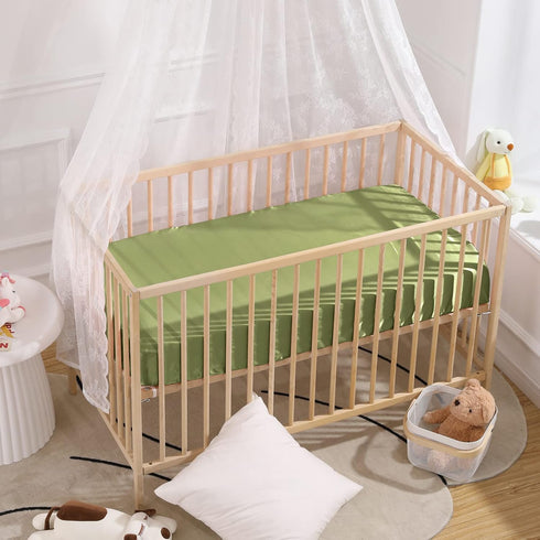 SiinvdaBZX Satin Mini Crib Sheets, 38 x 24In, Silky Soft Mini Portable Crib Sheets, Sage Green