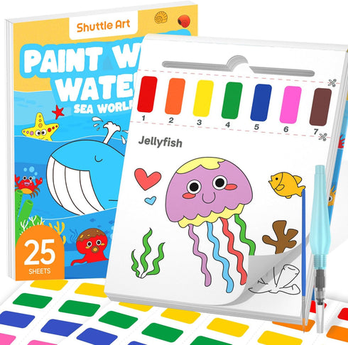 Shuttle Art Paint with Water Coloring Book for Kids, 25 Sea World