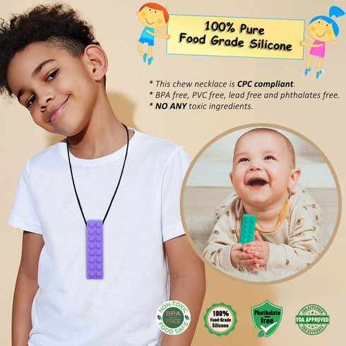 7 Pack Chewy Necklaces for Sensory Kids Boys Girls, Silicone Chew Necklace Sensory Toys for Autistic, ADHD, Anxiety