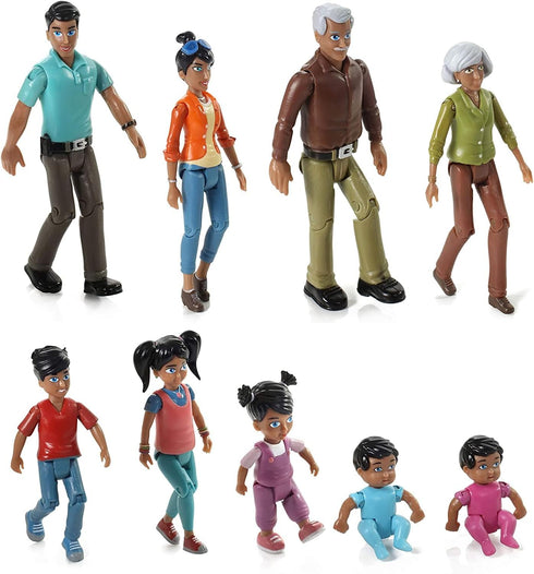 Beverly Hills Doll Collection Sweet Li'l Family Hispanic Dollhouse People Set - 9 Action Figures Including Grandpa,