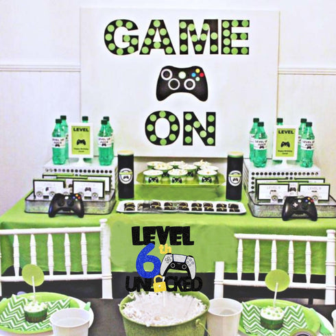 Teen Game Level Up 6th Happy Birthday Cake Topper: Video Game Night Birthday Party for Boys or Girls, Unlock Decorations