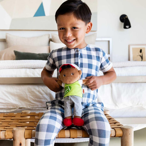 HABA Snug Up Soft Doll Mason - 11.5" Soft Boy Doll with Black Hair, Machine Washable