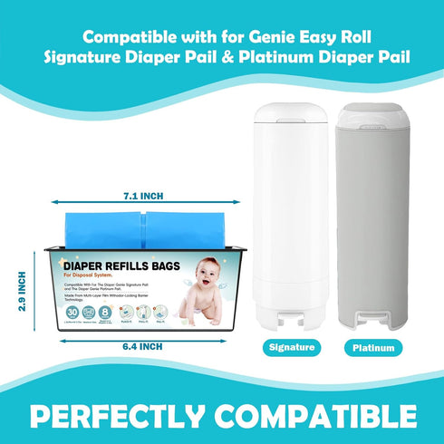 BATADAPTER 120 7-Layer,Odor 5640 4Pack Bags Diaper Pail Refills Bags Compatible with Genie Easy Roll Signature