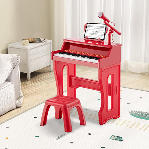 37-Key HONEY JOY Kids Piano, Red Kids Keyboard Piano w/ Music Stand & Bench, Gift for Babies w/ Microphone, Portable