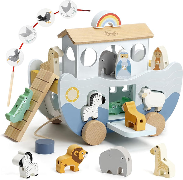 Joyreal Wooden Noah's Ark Toy for 1 Year Old Baby Boy and