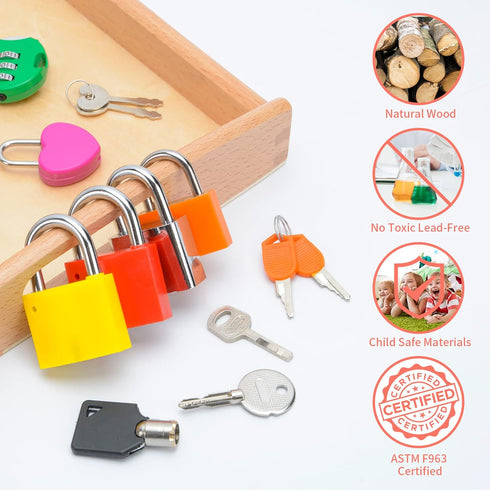 Montessori Lock and Key Toy Set for Toddlers, Wooden Learning Activities for 3+ Year Old Kids