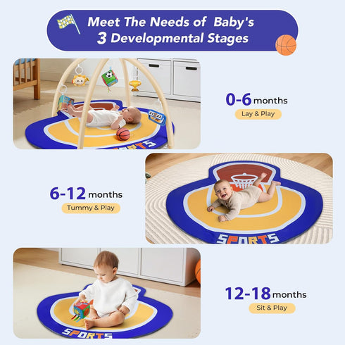 IPOZITO Tummy Baby Gym Play Mat, Oversize Basketball Court Shaped Time Mat, Baby Play Activity Mat for Floor Promote