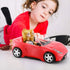 KeepRunning Convertible Car for Dolls, Glittering Deep Red Convertible Doll Vehicle with Working Seat Belts Ideal Gift