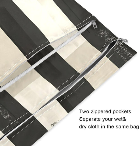 GakkiGii 2PC Dark Stripes Wet Dry Bag with Zippered Cloth Diapers, Reusable Wet Bag for Cloth Diapers for Babies