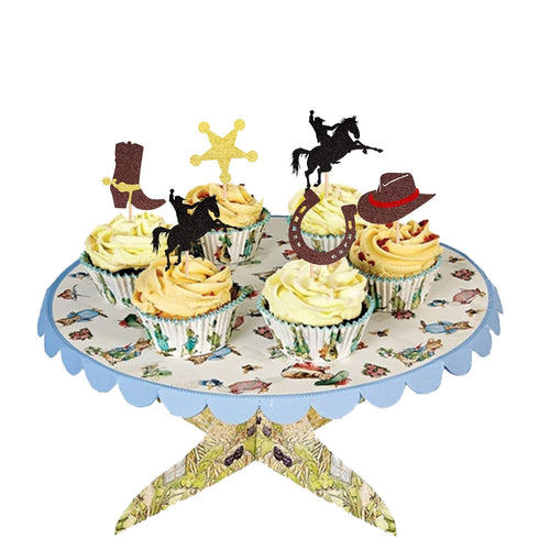 30 PCS Cowboy Cupcake Toppers, Glitter HorseShoe Cowboy Hats & Boots Picks for Western Theme Baby Shower Party