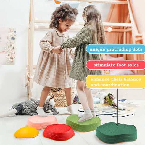3 4 5 6 7+ makarci Balance Stepping Stones for Kids, Non-Slip Toddlers Sensory Toys Outdoor or Indoor Play, Promoting