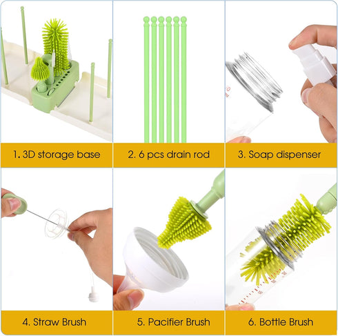 Lijroavy Kit7-in-1 Set Travel Baby Bottle Cleaner Baby Bottle Brush for Travel and Home, All-in-One Baby Bottle Washing
