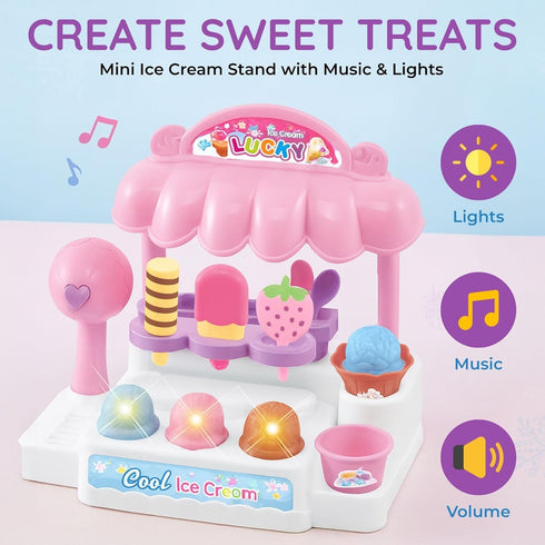 Ice Cream Store Mini Cash Register with Pretend Play Desserts, Working Scanner, Calculator, Microphone, Money