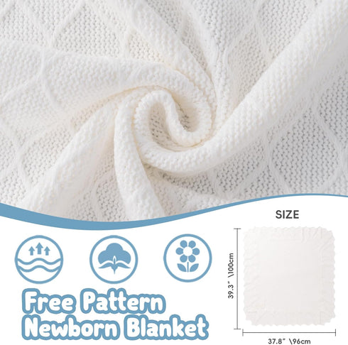 38X39 Booulfi Knit White Baby Blankets Neutral,Crib Stroller Newborn Blankets for Boys Girls,Cotton Lace Crochet Winter