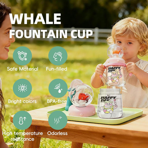 10oz/300ml 1-3,Kids Comobebe Whale Fountain Cup for Kids Toddlers: Spill Proof Toddler Sippy,Straw Cup with Handle