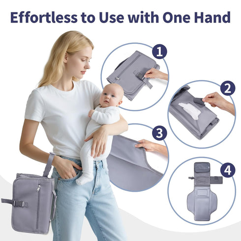 CEICEI Portable Diaper Changing Pad Waterproof Travel Baby Changing Mat with Large Wet/Dry Pocket & Elastic Wipes
