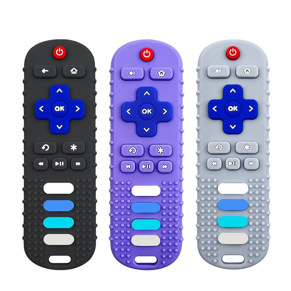 3Pcs Silicone Teething Toys | Remote Control Shape Teethers for Babies, BPA Free, Dishwasher Safe