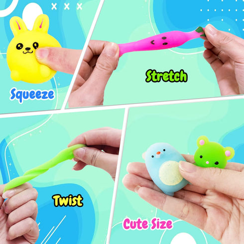 130Pcs Mochi Squishy Toys, Kawaii Squishies Fidget Stress Relief Toy for Kids Party Favors, Classroom Prizes, Goodie
