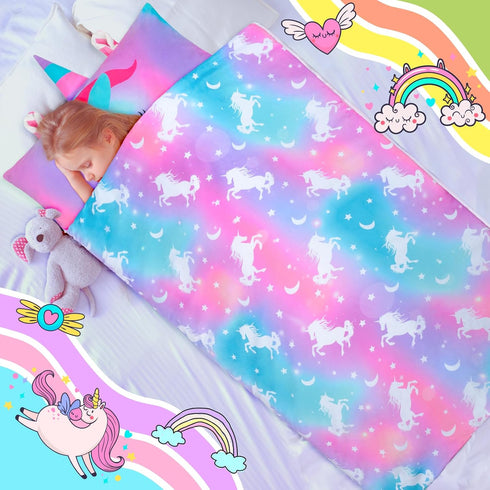 Unicorn-Themed Nap Mat with Pillow & Blanket for Daycare