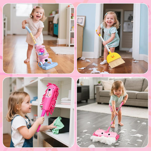 Playset 2-4, 6-Piece Set TUZT Kids Cleaning Toys for Ages Compact Pretend Vacuum with Light & Sound (No Suction)