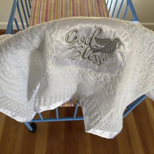 Runeaoys Baptism Blanket Easter Baby Shower Christening Gifts for Boys Girls White Knit Crochet Soft Embroidered