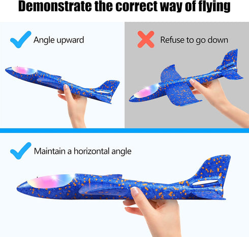 2 Pack Airplane,17.5" Plane,2 3 4 5 6 7 8 9 LED Light Large Throwing Foam Flight Mode Glider Plane,Flying Toy