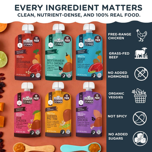 6 Pack) Li'l Hala Foods - Baby Meat Pouches - (Variety | Baby Food Purees with Protein, Healthy Fats & Fiber from Real