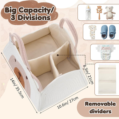 CimoroWin 14.6 10.6 8.7 Inch Large Baby Diaper Caddy Organizer Cute Bear Cotton Rope Empty Gift Basket for Baby Shower
