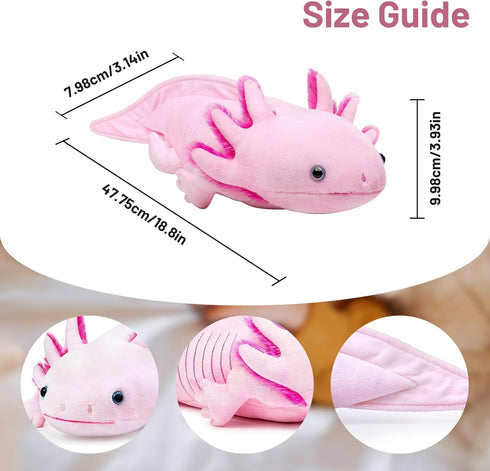 Soft Axolotl Plush Toy, 19 Inch Cute Salamander Stuffed Animal, Kawaii Plushie Gifts for Kids and Youth (Pink)