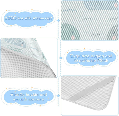 Burbuja 28x52 Baby Cooling Mat Cute Whales Bed Pad Ice Silk Cool Mat for Crib Mattress, Sleeping Pad with Pillowcase