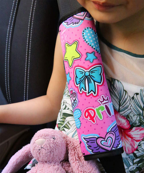 YR Seat Belt Cover for Kids, Soft Comfort Cushion for Children, Cute Cartoon Pattern Car Seat Belt Pads, Pop Pink