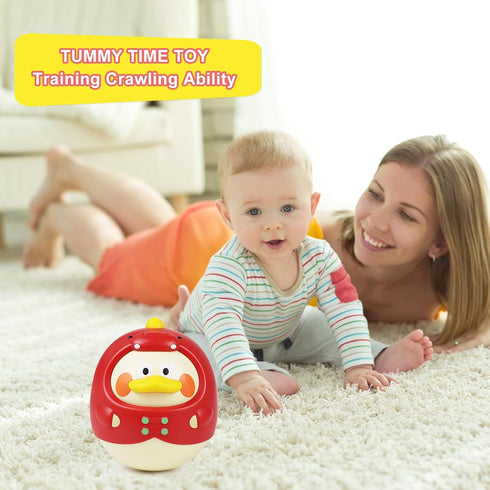 Tinabless Tummy Time Toys - Dinosaur-Duck Roly Poly Baby Toy, Musical Wobbler for Newborns 3-12 Month Gift