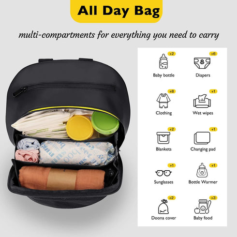 Upperkids Large Capacity Storage Bag Compatible with Doona Infant Car Seat Stroller, Easy Access Zipper Design