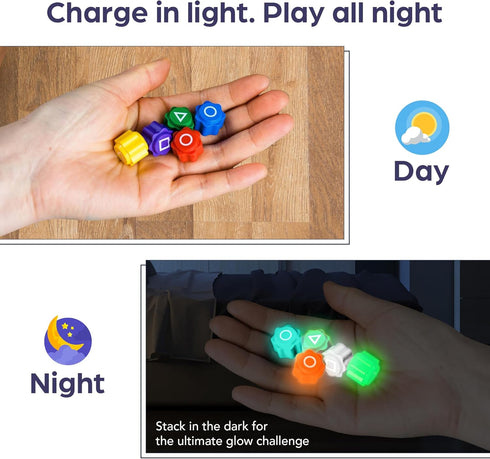Set 4-in-1 Glow-in-The-Dark Dice Game Light-Up Party Dice for Kids & Adults Includes Korean Gonggi Game, Gift Tin