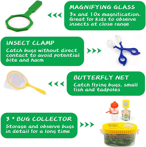 kaqinu Kids Explorer Kit - 24 PCS Outdoor Adventure Camping Kit with Bug Catcher, Educational Nature Exploration Toys
