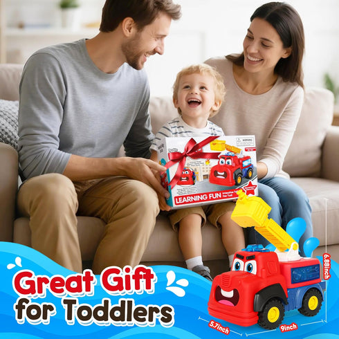 Hieoby 1-3, 2 Interactive Talking Fire Truck Toy for Toddlers Musical Toy with Realistic Sirens & Sounds & Lights