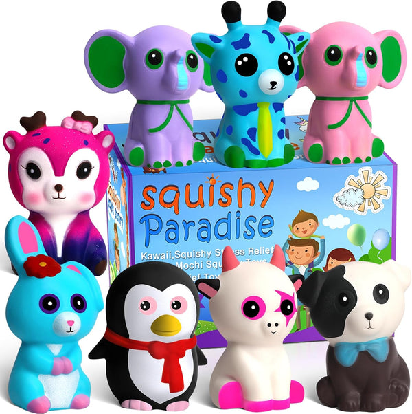 POKONBOY Jumbo Squishies - 8 Pack Animal Cream Scented Slow Rising Toys for Stress Relief, Kawaii Cute