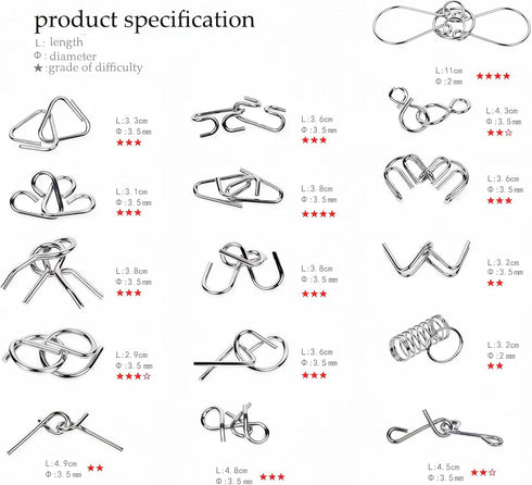 GEKELI Set 24 Metal Wire Puzzle of with Pouch,Brain Teaser IQ Test Disentanglemen Iron Link Unlock Interlock Game