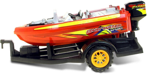 Mozlly Set 9 Inch Monster Truck Toys with Trailer Toy Boat - Friction Powered Hauling Truck and Trailer Toy, Big Toy