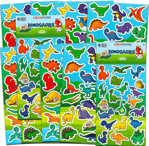 Crenstone Dinosaur Stickers Party Supplies Pack - Over 150 Stickers for Kids Toddlers (8 Party Favor Sheets)