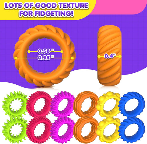 18 Pack Fidget Toys Sensory Rings for Kids: Quiet Textured Ring - Sensory Toys for Kids with Autism - Calming Corner